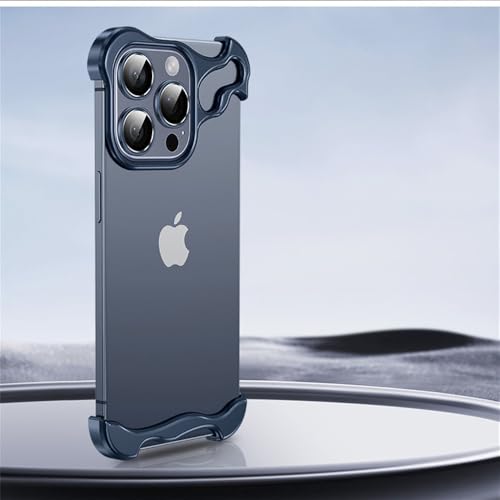 NUZIXINXW Unregelmäßige Aluminiumlegierung-Stoßfänger-Telefonhülle für iPhone 12 13 14 15 16 Pro Max 16Pro Plus, Linsenfilmschutz, Metallabdeckung, blau, für iPhone 13 Pro von NUZIXINXW