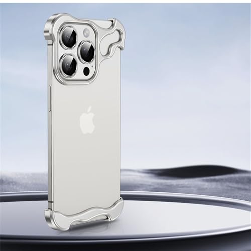 NUZIXINXW Unregelmäßige Aluminiumlegierung-Stoßfänger-Telefonhülle für iPhone 12 13 14 15 16 Pro Max 16Pro Plus Objektivfilmschutz Metallabdeckung, Silber, für iPhone 15 Promax von NUZIXINXW