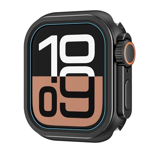 NVVVNX Metall Bumper Case für Apple Watch 46mm 45mm 44mm Schutzrahmen Abdeckung für iWatch Serie 10 9 8 7 6 5 SE Wechsel zu Ultra 2 49mm(Black,49mm) von NVVVNX