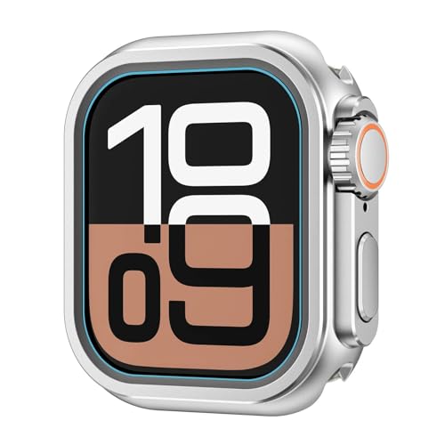 NVVVNX Metall Bumper Case für Apple Watch 46mm 45mm 44mm Schutzrahmen Abdeckung für iWatch Serie 10 9 8 7 6 5 SE Wechsel zu Ultra 2 49mm(Matte Silver,45mm) von NVVVNX