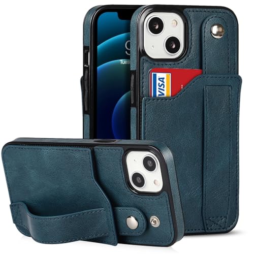 NVYRO Für iPhone 15 Pro Max Lederhülle Brieftasche Kartenschlitz Handschlaufe Abdeckung für iPhone 14 12 13 11 Pro Max Xs X Xr 8 7Plus SE 2 3, Blau, Für iPhone 15 Pro von NVYRO