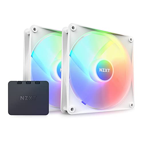 NZXT F140 RGB Core Doppelpackung – 2 × 140 mm nabenmontierte RGB-Lüfter mit RGB-Steuerung – 8 einzeln ansteuerbare LEDs – Halbtransparente Lüfterblätter – PWM-Steuerung – CAM-Software – Weiß von NZXT