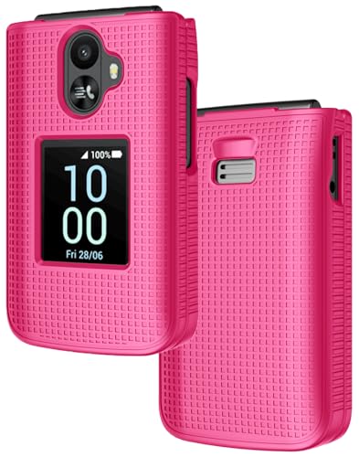 Nakedcellphone Schutzhülle für TCL Flip-3-Telefon, schlanke Hartschalen-Schutzhülle [Anti-Fingerabdruck, Gitterstruktur] für T435 (2024), helles Hot Pink von Nakedcellphone