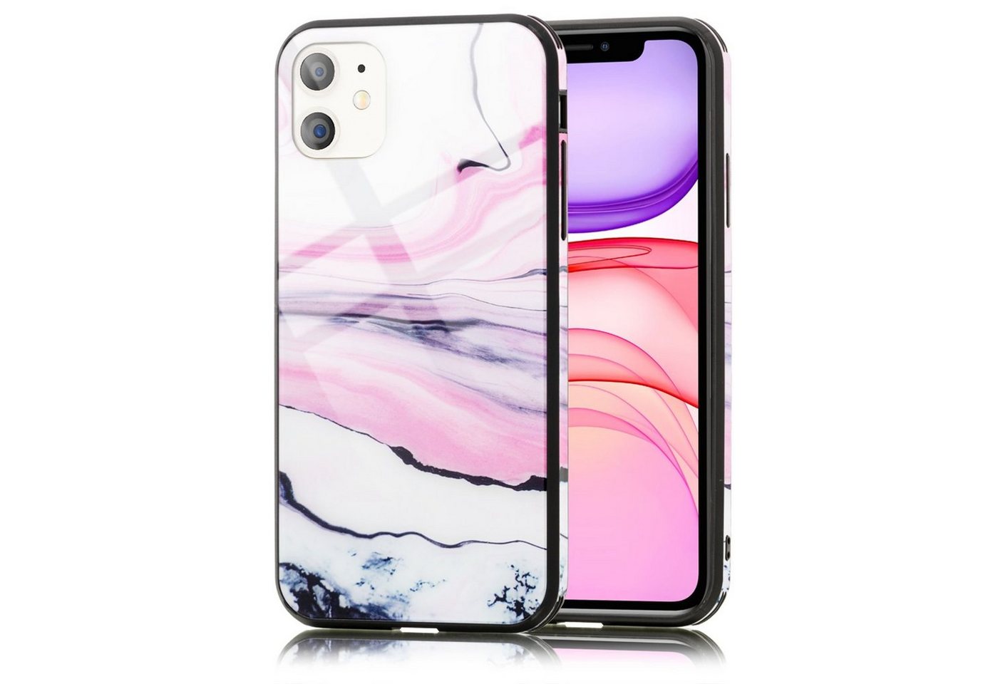 Nalia Smartphone-Hülle Apple iPhone 11, Hartglas Hülle Marmor-Optik / 9H Tempered Glass / Robust / Marble Case von Nalia