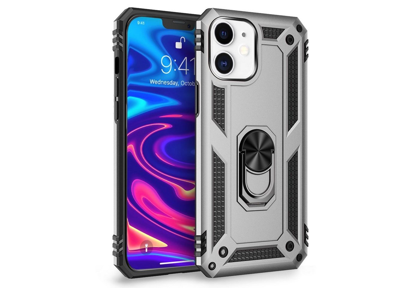 Nalia Smartphone-Hülle Apple iPhone 12 Mini, Outdoor Military Style Hülle mit Ring / Extrem Schützend / Panzer Case von Nalia