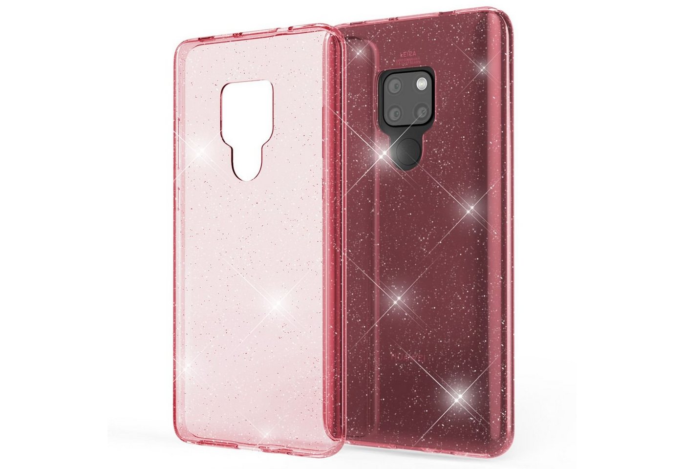 Nalia Smartphone-Hülle Huawei Mate 20, Klare Glitzer Hülle / Silikon Transparent / Glitter Cover / Bling Case von Nalia