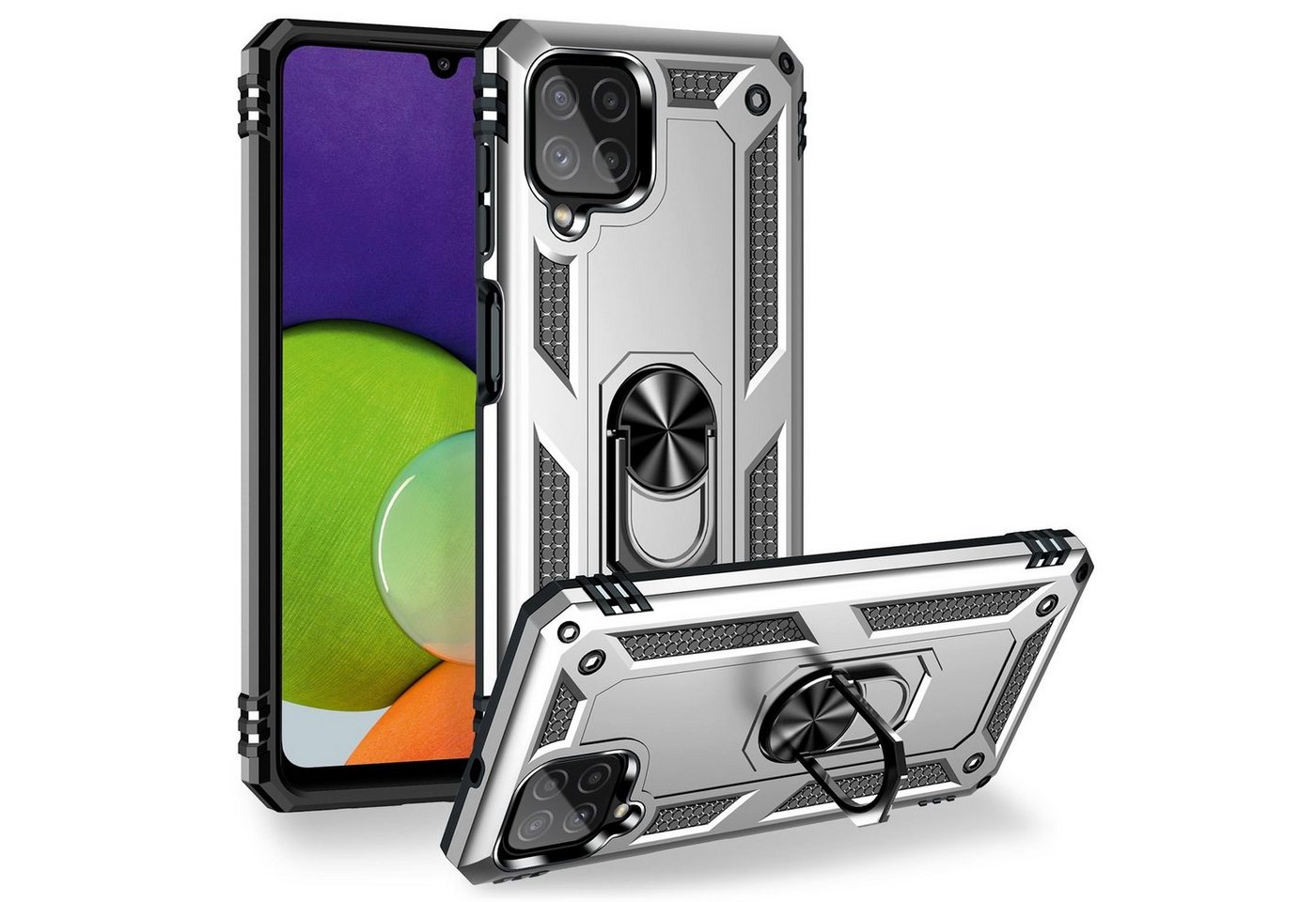 Nalia Smartphone-Hülle Samsung Galaxy A22, Outdoor Military Style Hülle mit Ring / Extrem Schützend / Panzer Case von Nalia