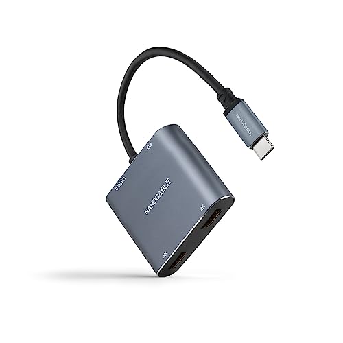 Nanocable 10.16.4305 - USB-C zu 2xHDMI/USB2.0/PD Konverter 15 cm, Farbe Grau von NANOCABLE