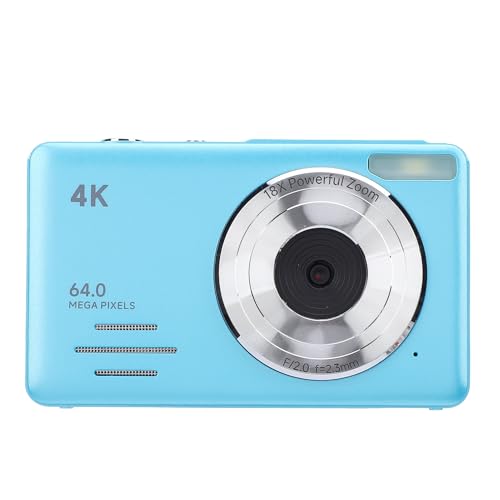 4K-Digitalkamera, Kleiner Tragbarer Digitaler Video-Camcorder, 2,88-Zoll-Bildschirm, LED-Fülllicht, 18-facher Digitaler Zoom für Fotografie (Blue) von Naroote