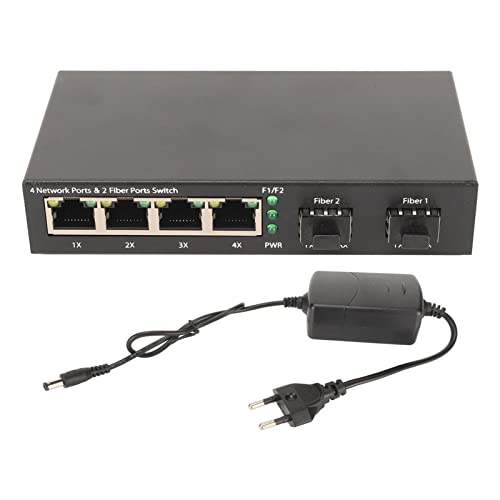 Naroote 6-Port-SFP-Glasfaser-Switch, 10/100/1000M Selbstadaptiver Optischer Ethernet-Switch mit LED-Anzeige für Büronetzwerk (EU-Stecker) von Naroote