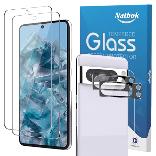 Natbok 2+2 Stuck Panzerglasfolie fur Google Pixel 8 Pro mit Kamera Panzerglas Schutzfolie,Ultra-klar Schutzfolie, 9H Härte,Anti-Bläschen Displayschutzfolie,Ultrabeständig,Anti-Kratzen von Natbok