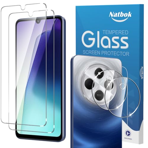 Natbok 2+2 Stück Panzerglas für Xiaomi Redmi 14C/Redmi 14 C/Poco C75 mit Kamera Panzerglas Schutzfolie,Ultra-klar,9H Härte,Ultrabeständig,Anti-Kratzen,Anti-Bläschen Displayschutzfolie von Natbok