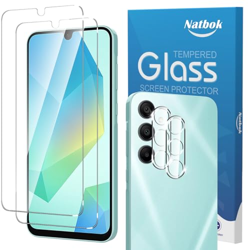 Natbok 2+2 Stück Schutzfolie für Samsung Galaxy A16 5G mit Kamera Panzerglas Schutz Glas Schutzfolie,Ultra-klar Schutzfolie, 9H Härte,Ultrabeständig,Anti-Kratzen, Anti-Bläschen Displayschutzfolie von Natbok