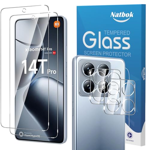 Natbok 2+2 Stück Schutzfolie für Xiaomi 14T Pro mit Kamera Panzerglas Schutz Schutzfolie,Ultra-klar Schutzfolie, 9H Härte,Ultrabeständig,Anti-Kratzen, Anti-Bläschen Displayschutzfolie von Natbok