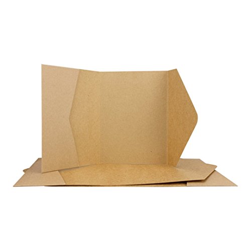 Natürlich verpacken Pocketfolder Einladungskarten C6 114 x 162 mm, mit Tasche, Einsteckschlitzen, spitzer Klappe, braunes Kraftpapier, 10er Set von Natürlich verpacken