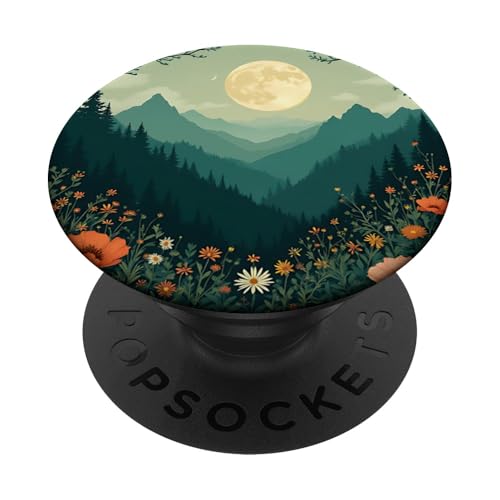 Vintage Moon Mountain Floral Nature Ästhetische Kunst PopSockets Klebender PopGrip von Nature Lover Aesthetic Boho Outdoor Adventure Gift