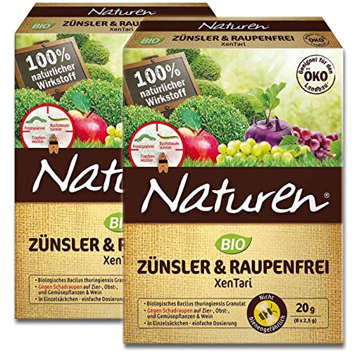 Naturen Zünsler und Raupenfrei XenTari, Hoch wirksames biologisches Präparat zur Bekämpfung von Buchsbaumzünsler an Buchsbäumen und Schadraupen an Zierpflanzen, Obst, Gemüse, 16 x 2,5 g Portionsbeutel Naturen Zünsler und Raupenfrei XenTari, Hoch wirksames biologisches Präparat zur Bekämpfung von Buchsbaumzünsler an Buchsbäumen und Schadraupen an Zierpflanzen, Obst, Gemüse, 16 x 2,5 g Portionsbeutel von Naturen