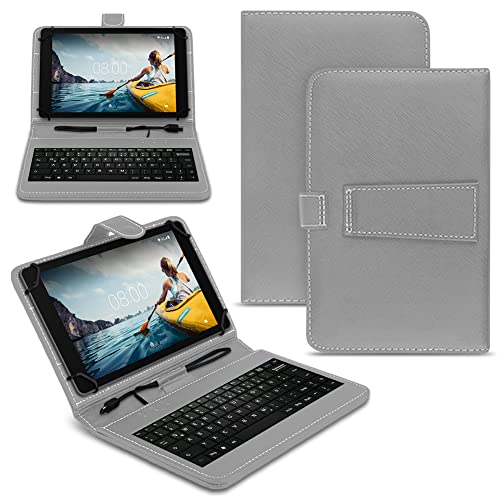 Naukita Tablet Hülle kompatibel mit Medion Lifetab E Serie 10 10.1 Zoll Tasche Tastatur Schutzhülle, Farben:Grau, Tablet:Medion Lifetab E10414 von Naukita