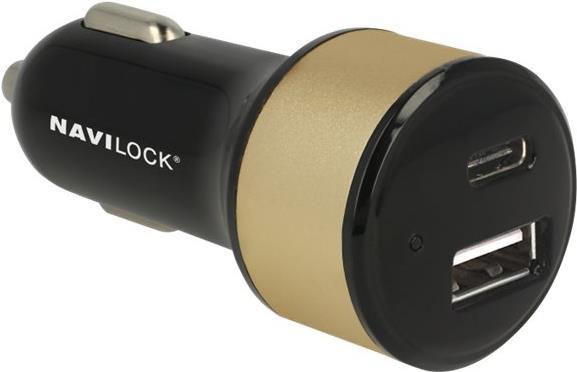 Navilock Car charger - Auto-Netzteil - 3 A (USB, USB-C) - Schwarz von Navilock