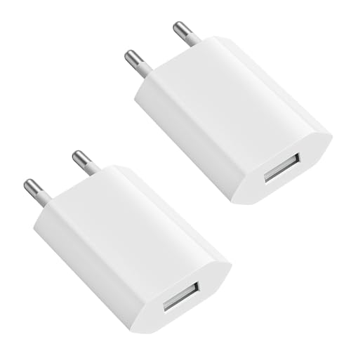 USB-Ladegerät, 5 V/1 A, USB-Buchse, USB-Ladegerät, Universal-Ladegerät für i-Phone, Tablet, Sam-Sung,Smartwatch und mehr – praktische und sichere USB-Steckdose (2 Stück) von Nazaz