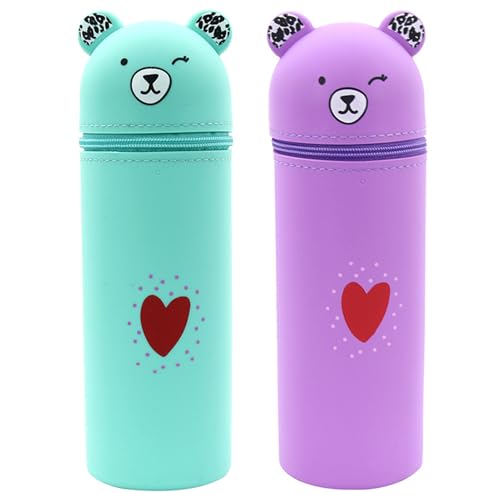 Nchdewui 2 Stück Kawaii Federmäppchen, Cartoon Bleistifthalter, 2-In-1 Kawaii Federmäppchen Aus Weichem Silikon, Niedliches Federmäppchen Für Schülerin Teenager (B) von Nchdewui