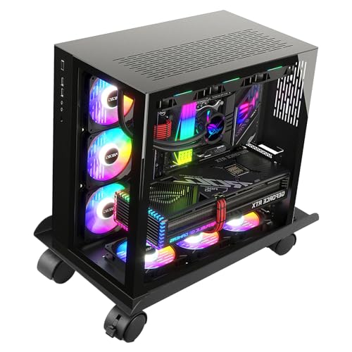 Necdeol CPU Ständer Für PC, Desktop Computer Tower Ständer, Einstellbare CPU Halterung, Universal Mobil-PC Ständer mit 4 Rollenden Feststellbaren Lenkrollen für PC Tower, Drucker, Topfpflanzen von Necdeol