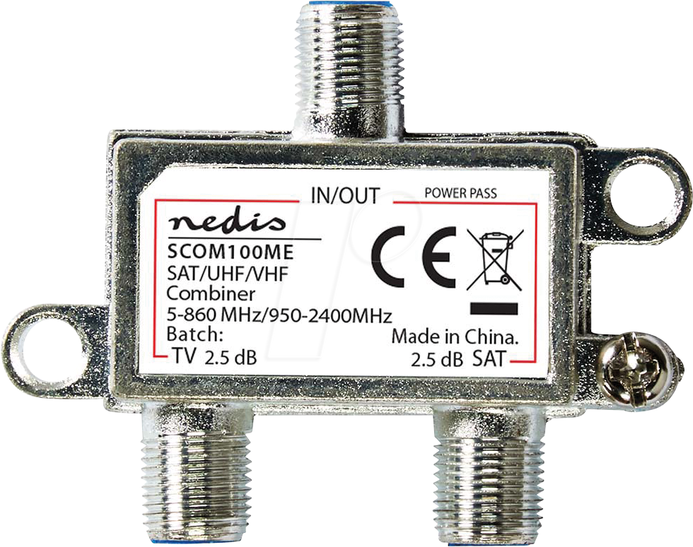 N SCOM100ME - Satelliten-Weiche, 5-862 MHz, 950-2400 MHz, 75 Ohm, Silber von Nedis