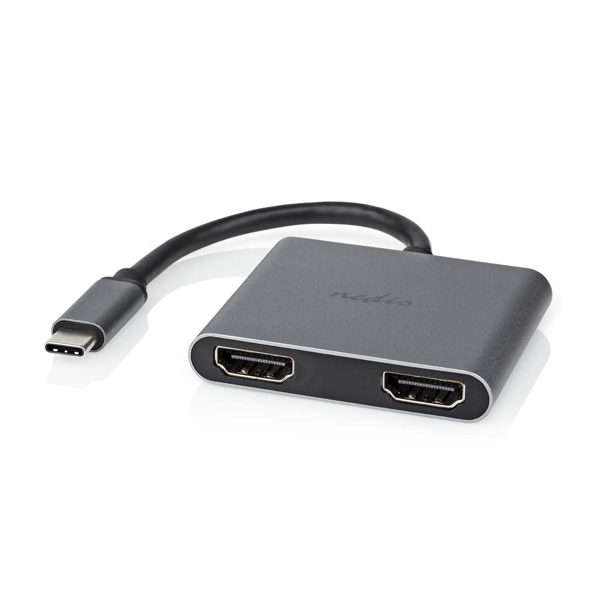 Nedis USB-C™ Adapter USB 3.2 Gen 1 | USB-C™ Stecker | 2x HDMI™ | | 4K@30Hz | 0.10 m | Rund | Vernickelt | PVC | Schwarz | Box von Nedis