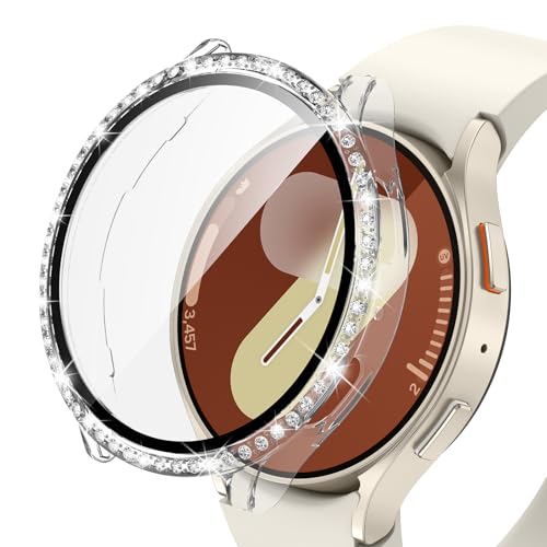 Neitra Bling Hülle für Samsung Galaxy Watch 7 40mm, Hart PC Bumper Crystal Diamond Cover mit HD Gehärtetes Displayschutz Folie, Bling Schutzhülle Cover Smartwatch Zubehör für Frauen Mädchen von Neitra