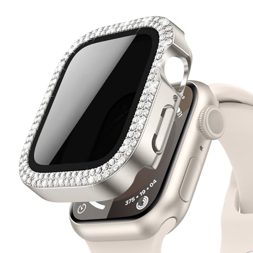 Neitra Privatsphäre Hülle für Apple Watch Series 9/8/7 45mm, Glitzer Diamanten Hülle mit Anti-Spy HD Gehärtetes Displayschutz Folie, Bling Schutzhülle Cover Smartwatch Zubehör für Frauen Mädchen von Neitra