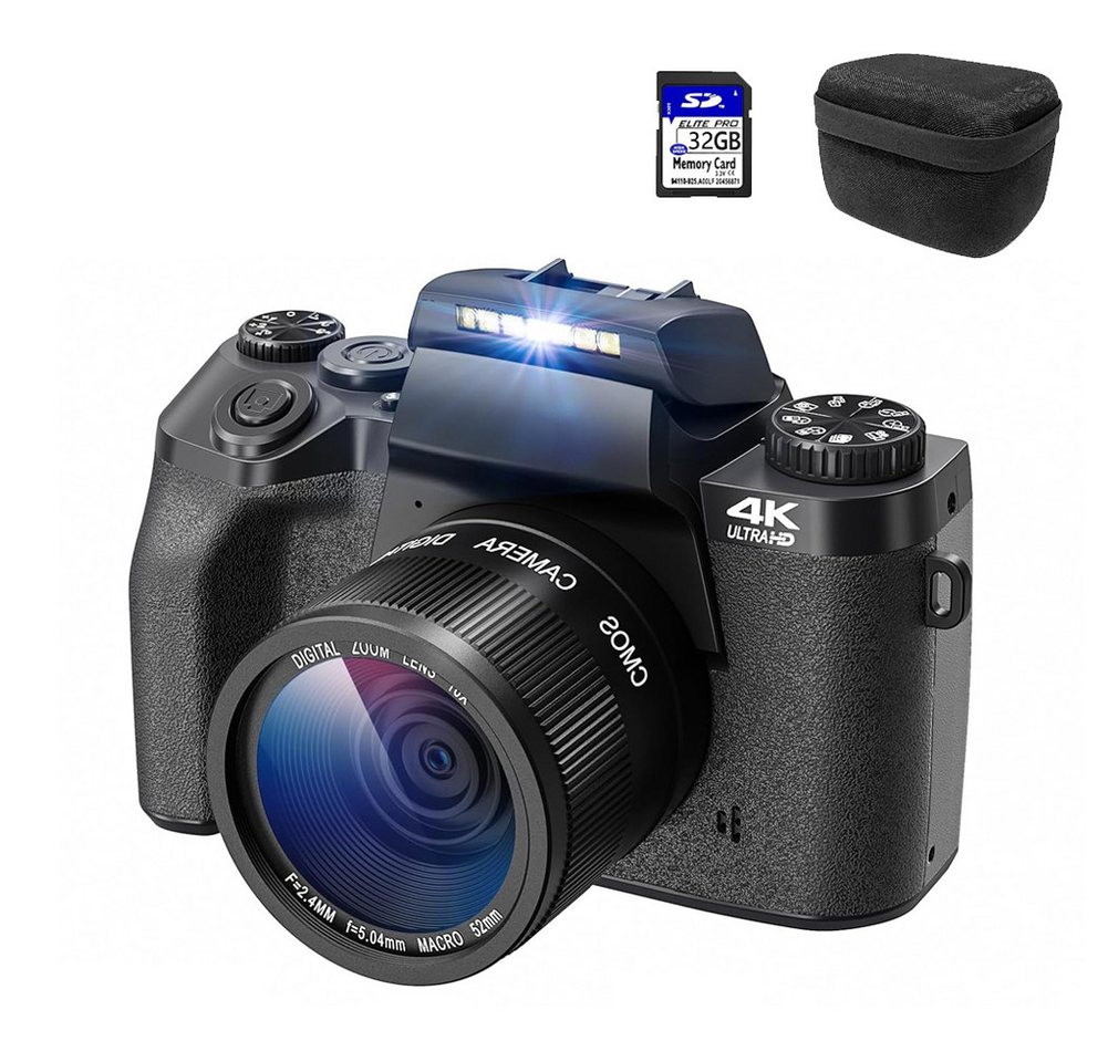 HT W5 Kompaktkamera (64 MP, WLAN (Wi-Fi), 4.0" Touchscreen fotokamera, Digitalkamera 4K mit 16x Digitalzoom) von HT