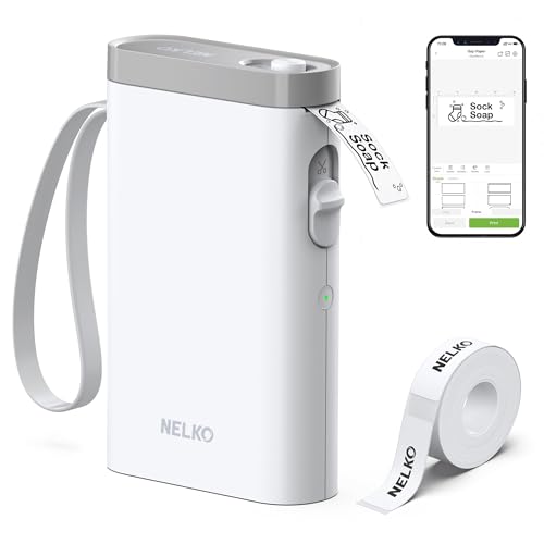 Nelko Etikettendrucker, Bluetooth P21 Selbstklebendes Etikettiergerät Tragbarer beschriftungsgerät selbstklebend Labeldrucker, Kabelloser, Mini Label Printer mit iOS Android,Für Zuhause, Büro, Weiß von Nelko