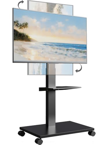 Neothm Mobiler TV Ständer, TV Trolley mit horizontaler und vertikaler Bildschirmdrehung, für LED, LCD und OLED Fernseher von 32 bis 75 Zoll, max. Belastung 50 kg, max. VESA 600 x 400 mm (Schwarz) von Neothm