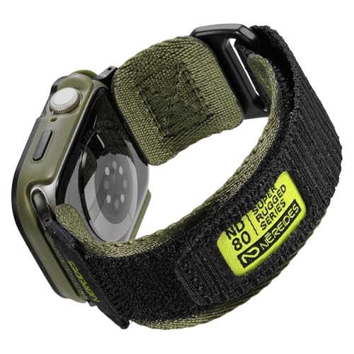 Robustes Gehäuse Mit Armband Für Apple Watch Series 9/8/7, 45-mm-Armband. Haken- Und Klettverschluss-Nylon-Sportarmband Mit Gehäuse Für IWatch Herren (Grün) von Nereides