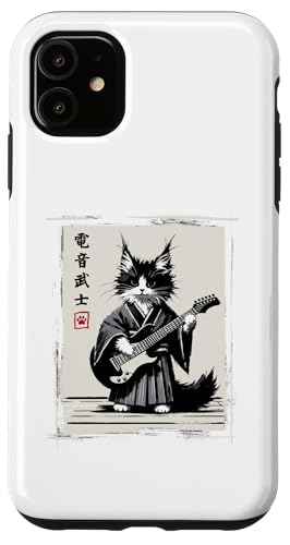 Hülle für iPhone 11 Samurai Japanische Kawaii Rockmusik Männer Kinder Frauen Katze Gitarre von Nerrrdy