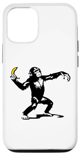 Hülle für iPhone 12/12 Pro Lustiger Schimpanse, der Banane wirft, neuartige Straßenkunst, lustige Banane von Nerrrdy