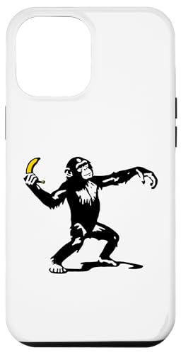 Hülle für iPhone 12 Pro Max Lustiger Schimpanse, der Banane wirft, neuartige Straßenkunst, lustige Banane von Nerrrdy