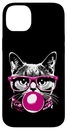 Hülle für iPhone 14 Plus Katze in rosa Brille rosa Blase Männer Frauen Kinder lustige Katze von Nerrrdy