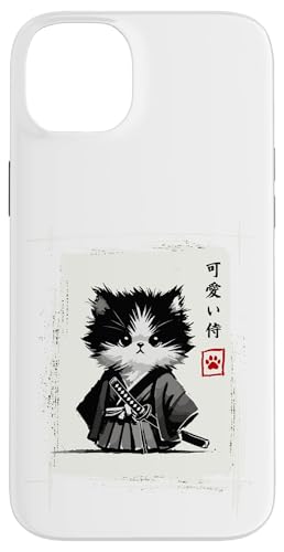 Hülle für iPhone 14 Plus Samurai Katze Japanische Kunst Sumi-e Neuheit Kawaii Lustige Katze von Nerrrdy