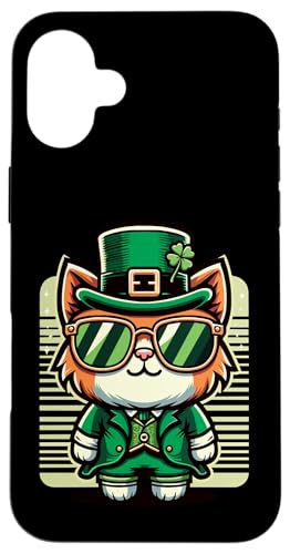 Niedliche Katze Kobold Kleeblatt Lustig St. Patrick's Day Hülle für iPhone 16 Plus von Nerrrdy