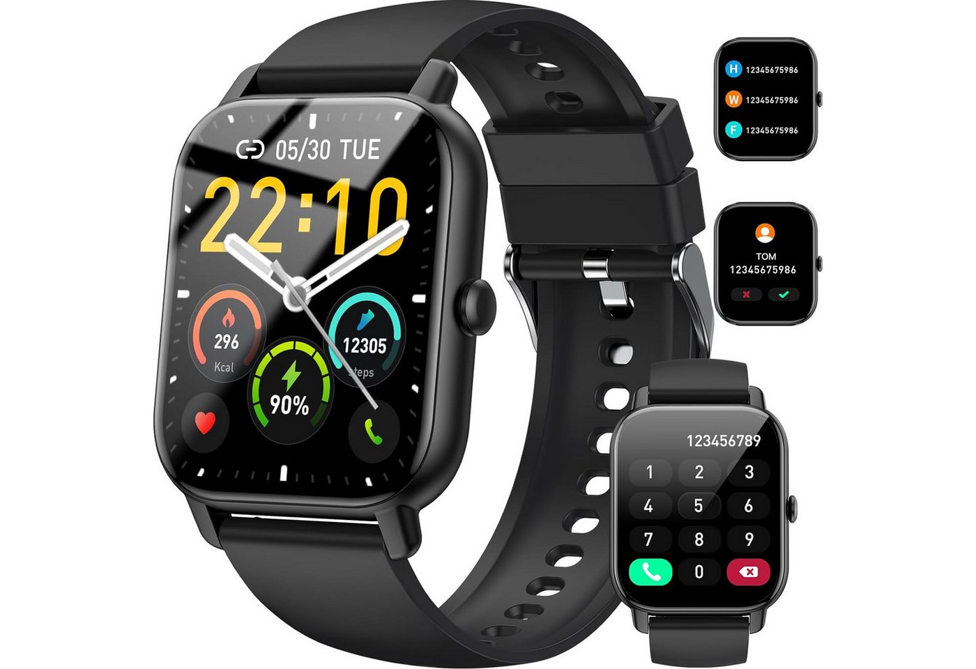 Nerunsa Damen's und Herren's IP68 Wasserdicht Fitness-Tracker Smartwatch (1,85 Zoll, Android/iOS), mit Herzfrequenzmonitor Schlafmonitor Schrittzähler Bluetooth Anrufe von Nerunsa