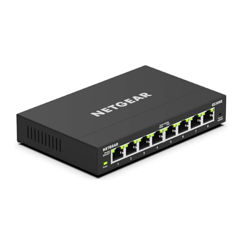 NETGEAR GS308E Managed Switch 8 Port Gigabit Ethernet LAN Switch Plus (Plug-and-Play Netzwerk Switch Managed, IGMP Snooping, QoS, VLAN, lüfterlos, Robustes Metallgehäuse) Schwarz von Netgear