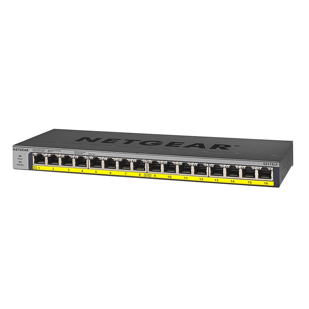 NETGEAR GS116LP 16-Port Unmanaged Switch [16x Gigabit-LAN, PoE+ 76W, Lüfterlos] von Netgear