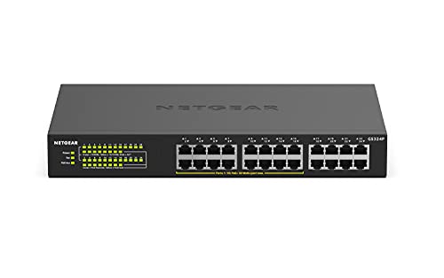 NETGEAR GS324P 24 Port Gigabit Ethernet LAN PoE Switch (mit 16x PoE+ 190W, Plug-and-Play Netzwerk Switch, Desktop oder 19 Zoll Rack-Montage, energieeffizient, robustes Metallgehäuse), schwarz von Netgear