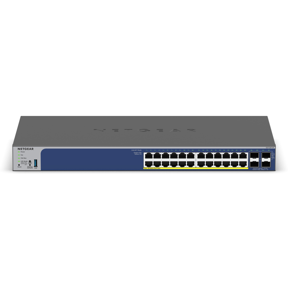 NETGEAR GS728TXPv3 Smart Managed Switch 24x Gigabit Ethernet (PoE+, max. 190W), 4x 10G SFP+ von Netgear