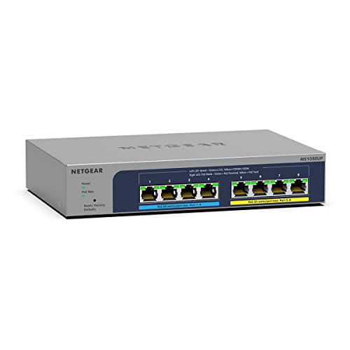 NETGEAR MS108EUP 8 Port 2.5 gbit Switch | Multi-Gigabit LAN PoE Switch (Managed Netzwerk Switch Ultra60 PoE++, 230W PoE Budget mit 4 PoE+/++ Ports, lüfterlos, WiFi-6 Access Point Konnektivität) von Netgear