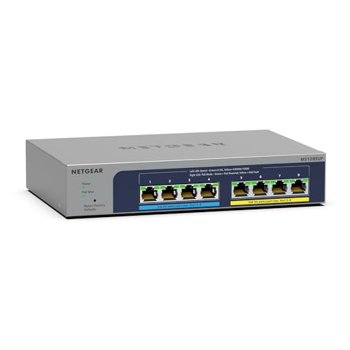 NETGEAR MS108UP 8 Port 2.5 gbit Switch | Multi-Gigabit LAN PoE Switch (Ethernet Netzwerk Switch Ultra60 PoE++, 230W PoE Budget mit 4 PoE+/++ Ports, lüfterlos, WiFi-6 Access Point Konnektivität) von Netgear