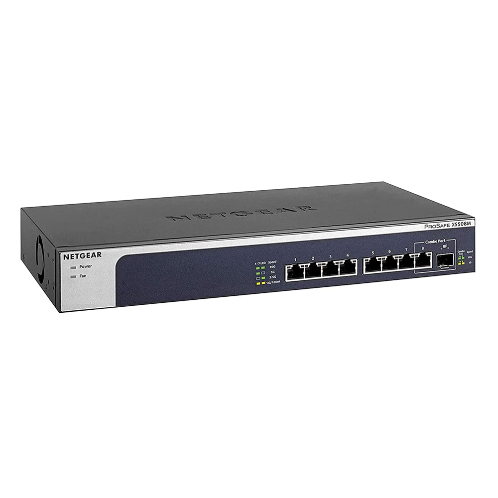 NETGEAR XS508M Unmanaged Switch [7x 10 Gbit/s Ethernet, 1x 10GbE/SFP+ Combo] von Netgear