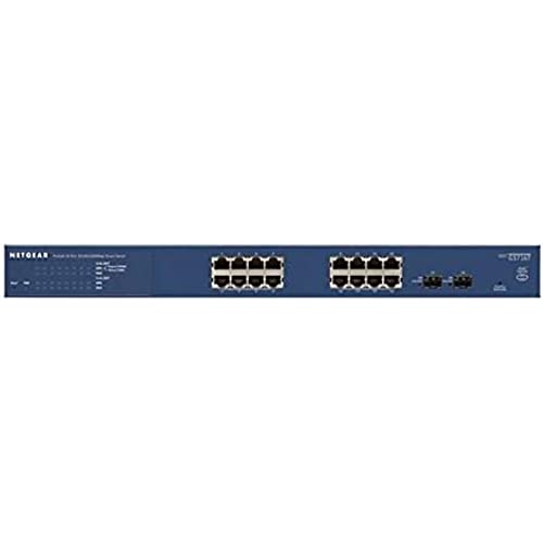 Netgear GS716T Switch 16 Port Gigabit Ethernet LAN Switch Smart (Netzwerk Switch Managed mit 2x 1G SFP, Desktop oder 19 Zoll Rack-Montage, lüfterlos, ProSAFE Lifetime-Garantie) von Netgear