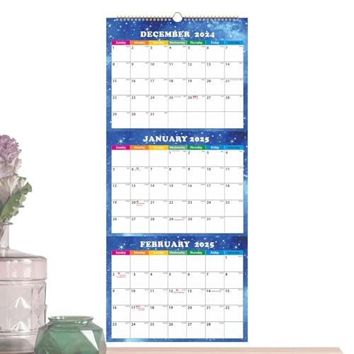 NevPuose Drei Monate View Calender 2025,3 Monats Wandkalender 2025-2026,3 Monate Lay-Flat Vertical Display - Drei separate Planer, Dezember 2024 - Januar 2026, Planer mit dickem Papier für das von NevPuose